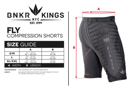 Bunker Kings compression Shorts Sizing Chart