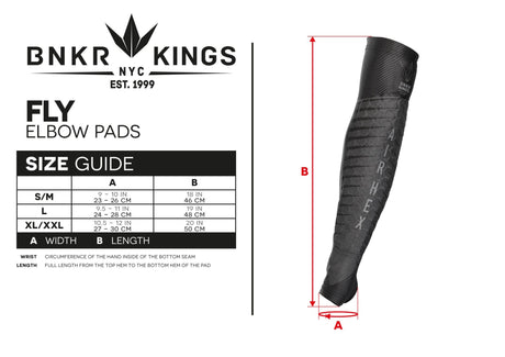 Bunker Kings Fly Compression Elbow Pads Sizing Chart