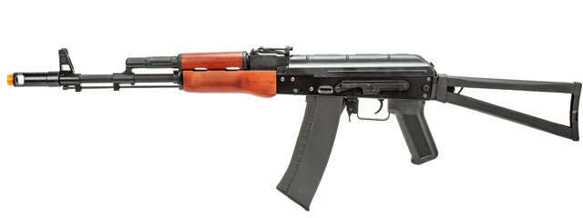 Lancer Tactical AK-Series AK-74N AEG Rifle Airsoft con culata plegable esqueleto (muebles de madera real)