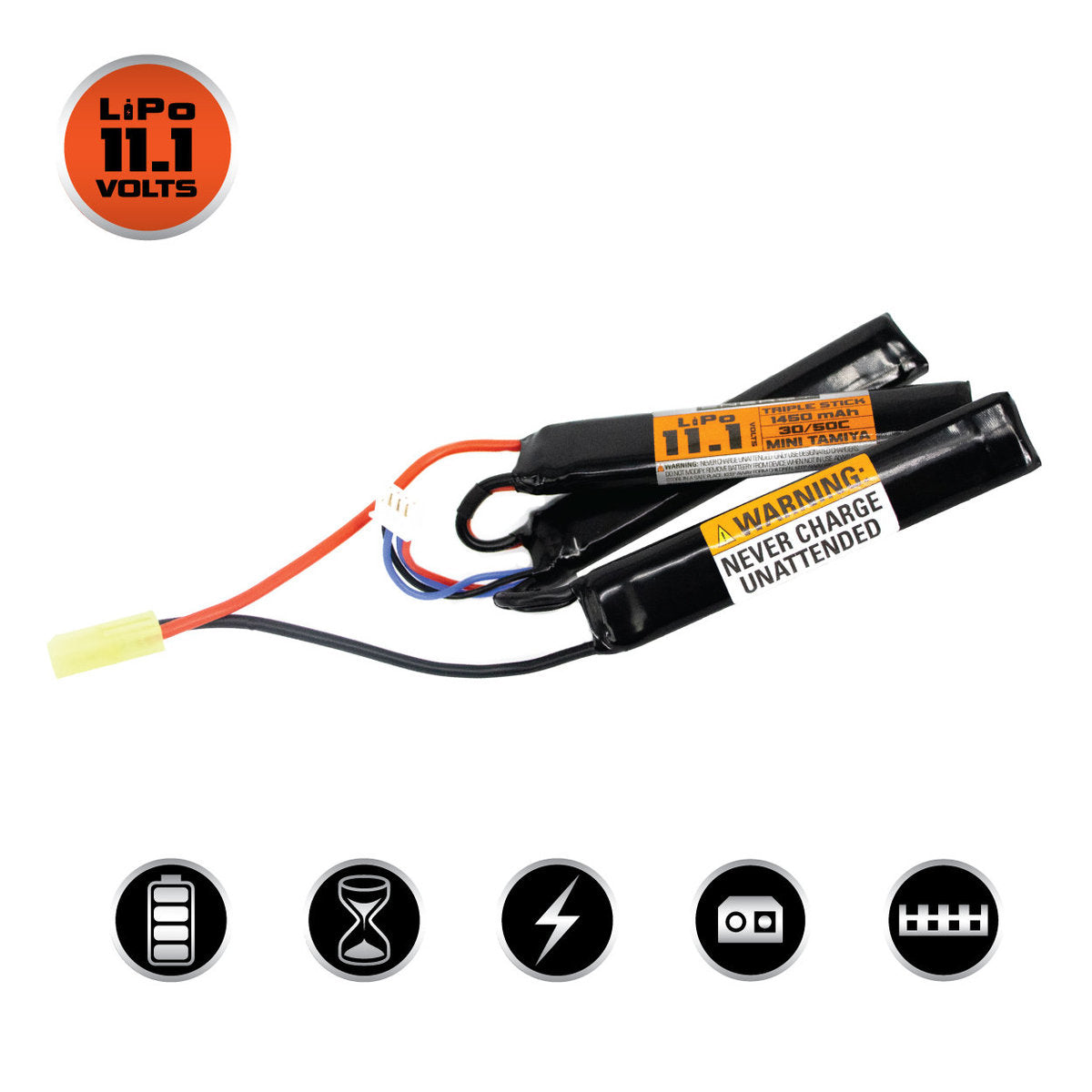 Valken LiPo 11.1v 1450mAh 30/50C Triple Split