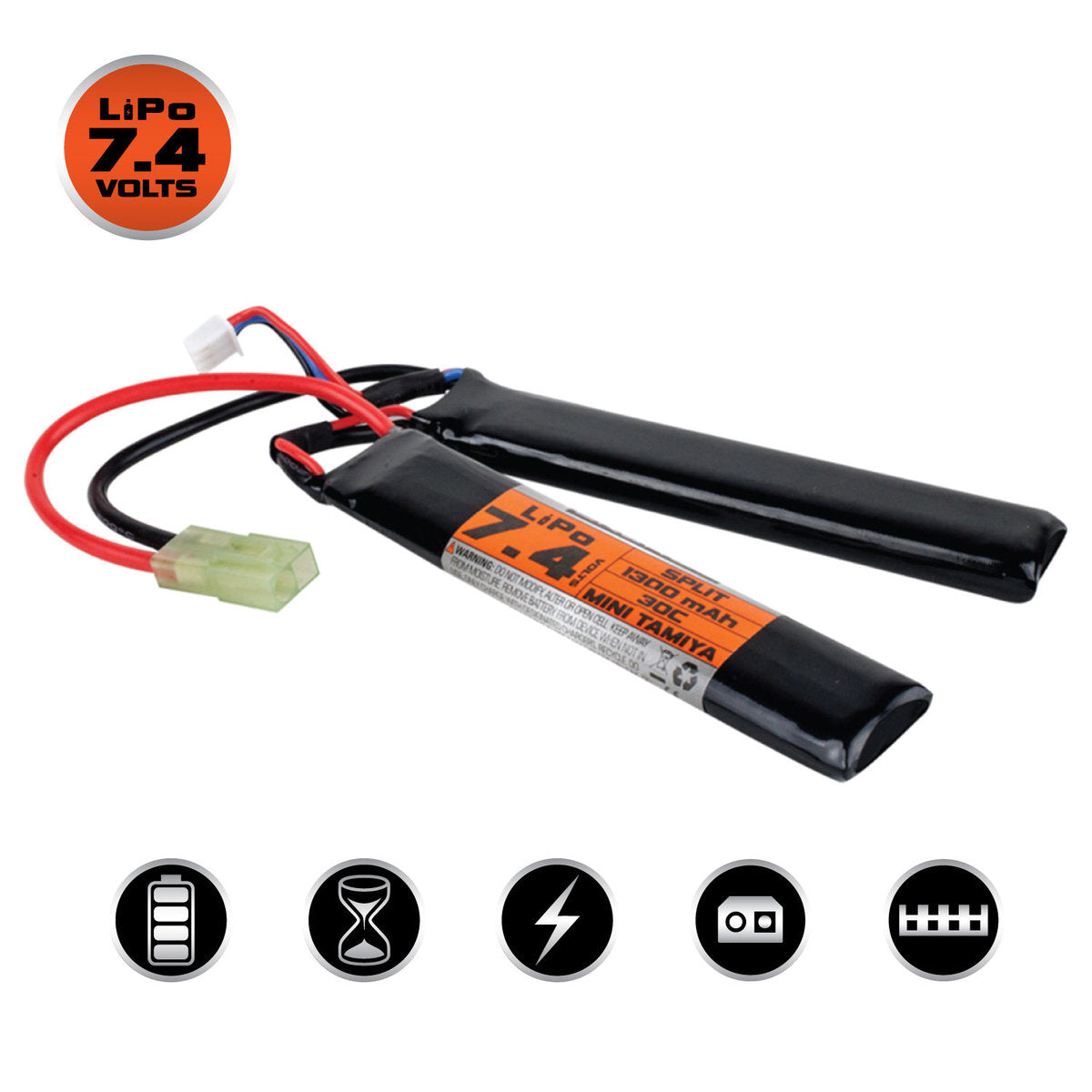 LiPo 7.4V 1300mAh 30C 2 Split Mini Tamiya