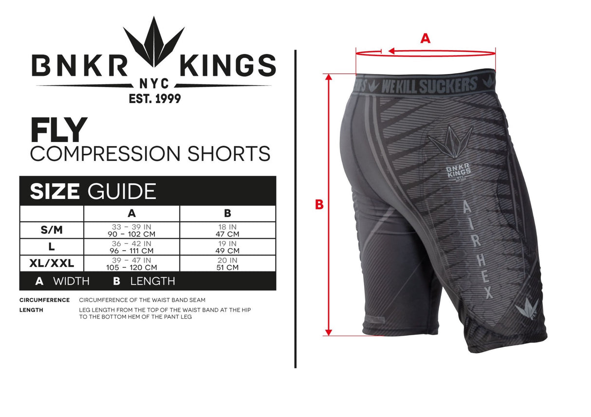 Bunker Kings compression Shorts Sizing Chart