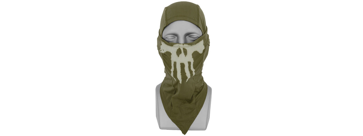 Glow-in-the-Dark Skull Balaclava in OD Green